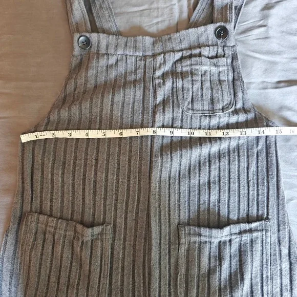 Halara Gray Ribbed Striped Wide Leg Jumpsuit Adjustable Straps XS NEW - Picture 6 of 14